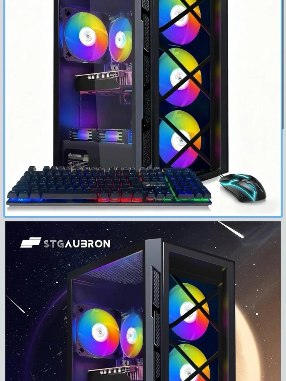 RGB Gaming PC Tower with Black RGB Keyboard & Mouse